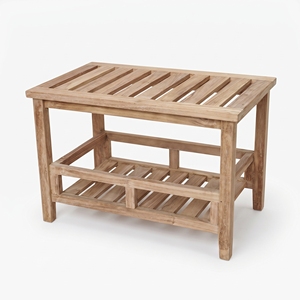 Tabouret en teck léger fait main Ananta 68x42x45 cm, design à lattes, rustique et moderne, portable, pour salle de bain et salon - Product Image 2