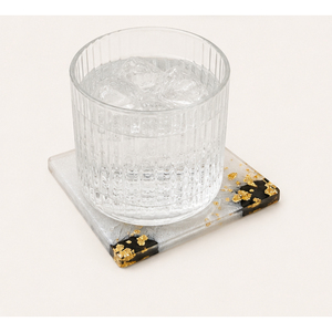 Sous-verres carrés de luxe en résine époxy avec paillettes dorées, motif marbre noir et blanc, faits à la main, résistants à la chaleur, ensemble de tapis de tasse - Product Image 2