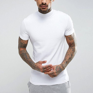 Camiseta de Cuello Alto Blanca para Hombre, Manga Corta, Corte Regular, 100% Algodón Jersey, Color Sólido Informal, Tejido de Punto, Largo Regular - Product Image 1