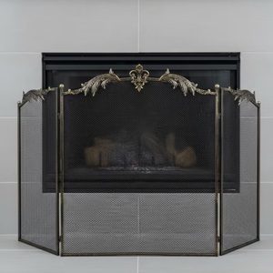 Paravent de cheminée en métal au design Fleur de Lys victorien avec panneaux en maille pliables, protection décorative anti-étincelles, protection autonome pour foyer - Product Image 3