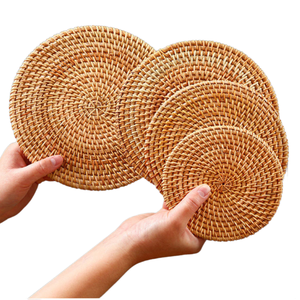 Sous-verre rond en osier style bohème, résistant à la chaleur, pour décoration de fêtes et cadeau, fabriqué au Vietnam - Product Image 4