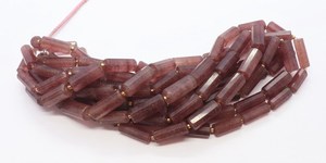 Perles de quartz rose naturel facettées en forme de tube, 6x20 mm, perles de pierre précieuse en quartz rose pour bijoux - Product Image 4