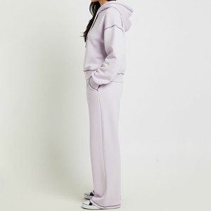 Survêtement zippé pour femme en molleton 100% coton, coupe classique, avec logo brodé personnalisé, style hip-hop avec surpiqûres contrastées, pour l'hiver, OEM - Product Image 3