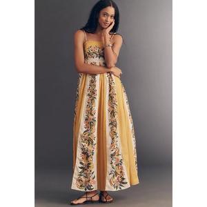 Vestido Largo Informal de Verano de Alta Calidad, Elegante, sin Mangas, con Cuello Cuadrado, Estampado Floral, para Mujer, 100% Algodón y Lino - Product Image 1