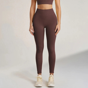 Leggings de yoga jaunes unis à taille haute et longueur intégrale de la marque Run Apparel, sans coutures, avec taille élastique et extensibilité quadridirectionnelle - Product Image 5