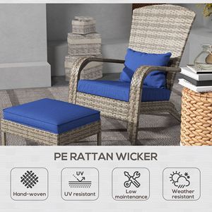 Sedia da esterno in vimini intrecciato con poggiapiedi e cuscini rimovibili (blu) - Product Image 4