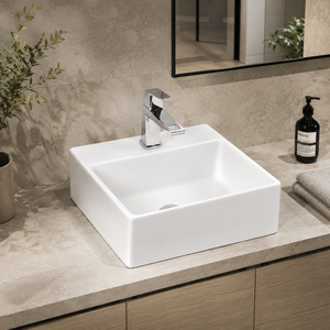 Lavabo de Cerámica Moderno Minimalista para Baño, Montado en el Suelo, Rectangular, Superficie Lisa, Blanco, 410x310x120mm, 5 Años de Garantía - Product Image 3