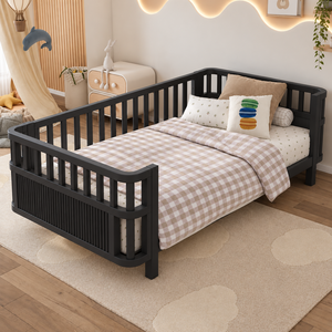 Solid Wood Toddler <b>Bed</b> Twin Size With <b>Guard</b> <b>Rails</b> Scandinavian Style Kids <b>Bed</b> For Babies And Children Durable Design - Product Image 3