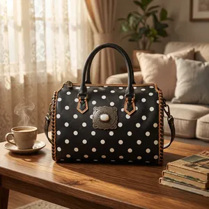 Sac à main en cuir de luxe pour femme, style vintage, motif cartes de créateur, avec chaînes décoratives et deux anses - Product Image 5