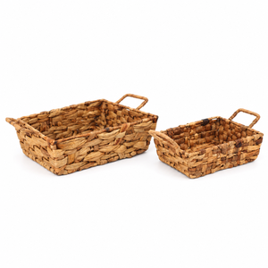 Panier de rangement en jacinthe d'eau tressé à la main, écologique, 2 pièces, avec poignées, organisateurs rectangulaires rustiques pour la décoration de la maison - Product Image 2