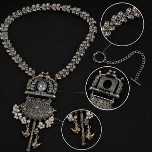 Conjunto de Collar y Pendientes de Latón Chapado en Oro de Dos Tonos con Colgante de Pavo Real para Mujer, Estilo Romántico, Engaste de Bisel con Zirconia, para Boda y Compromiso - Product Image 2