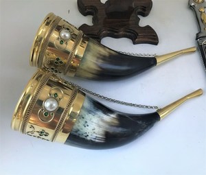 Custom Molding Brass Pattern Viking Horn Beer Horn With Wooden Holding <b>Stand</b> For Bar Restaurant at Reasonable Price by UO INDIA - Product Image 6