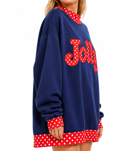 Custom Oversized Mock Neck Sweatshirt Women Gingham <b>Patchwork</b> Letter Applique Jolly Embroidery Winter Pullover Casual Fleece <b>Top</b> - Product Image 2