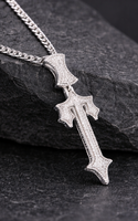 Harmonic Jewels Collier Pendentif Croix Gothique Chrétienne Hip Hop Personnalisé, Charme en Moissanite Micro-Pavé Brillant, Argent 925