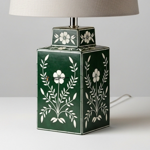 Lampe élégante en os vert incrusté, lampe de table florale faite à la main pour la décoration moderne de la maison - Product Image 6
