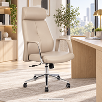 Chaise de bureau exécutive ergonomique moderne et épurée à dossier haut en cuir PU, base chromée, hauteur réglable, pivotante, pour hôpital et école