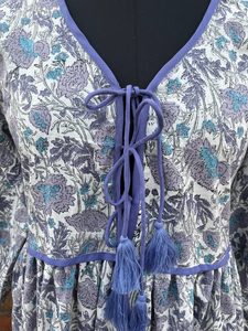 Vestido maxi 100% algodón estampado a mano con cuello en V, manga larga, estampado floral, estilo casual indio, vestido largo para mujer. - Product Image 3