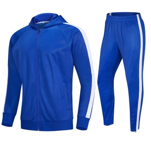 Ensemble de survêtement bleu à capuche pour homme, sweat-shirt et pantalon à fermeture éclair intégrale, couleur unie, tenue sportive d'automne avec poches latérales - Product Image 1