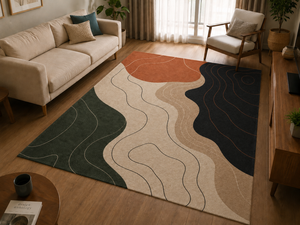 Custom Hand Tufted Wool <b>Rug</b> Modern Abstract Topographic Earth Tone Area <b>Rug</b> for Living Room Mid Century <b>Boho</b> Carpet OEM - Product Image 5
