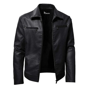 Veste de motard en cuir PU noir pour homme Relevo, coupe ajustée, col rabattu, fermeture éclair, longueur normale, style sportswear - Product Image 1