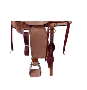 Selle de cheval western en cuir brun brut DD, sculptée à motifs floraux, siège rigide, quincaillerie en plastique et acier inoxydable, 10-18 - Product Image 3
