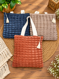Bohemian Woven Tote <b>Bag</b> With Tassel Decoration Two <b>Straps</b> Open <b>Shoulder</b> <b>Bag</b> For Shopping All Seasons handmade textured fabric - Product Image 4