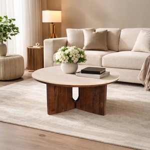 Modern <b>Round</b> Wood Coffee <b>Table</b> Handmade Minimalist Design Living Room Furniture - Product Image 4