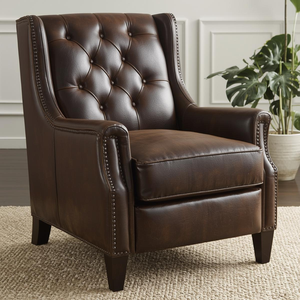 Sillón Clásico de Cuero Marrón con Detalles de Tachuelas y Botones, para Sala de Estar - Product Image 2