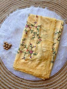 Conjunto de Saree de Diseñador Bordado con Blusa de Georgette de Seda, Ropa Étnica, Ropa de Fiesta, Saree de Boda, Atuendo Tradicional Indio - Product Image 1