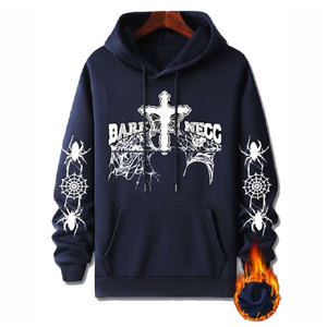 Sweat à capuche unisexe personnalisé de haute qualité, imprimé toile d'araignée noire, en molleton, coupe ample, avec poche, écologique, séchage rapide, 350g, streetwear - Product Image 4