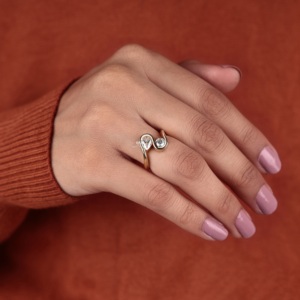 แหวนเพชร Toi Et Moi ทอง 14K แหวนแบบเปิดประดับเพชรทรงกลมและทรงหยดน้ำ แหวนแต่งงานเรียบหรู แหวนขอแต่งงานสุดน่ารัก ของขวัญสำหรับเธอ - Product Image 3