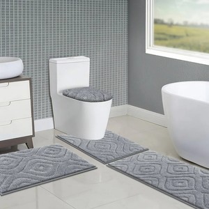 Modern Geometric Chenille Bath <b>Mat</b> <b>Set</b> 3-Piece Rectangle Non-Slip Rubber Backing Thick Plush Home Use Machine Washable - Product Image 5