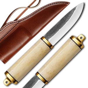 Couteau de cuisine moderne forgé à la main, lame en acier inoxydable, manche en os, étui en cuir - Product Image 1