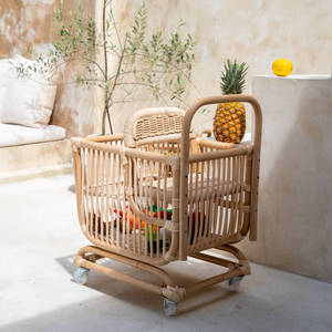 Chariot de courses en rotin sur roulettes, chariot de supermarché pour enfants, jouet pour jeux de rôle, chariot pour enfants, vente en gros - Product Image 4