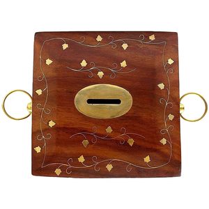 Tirelire en bois de grande taille pour enfants et adultes (marron), style antique - Product Image 2