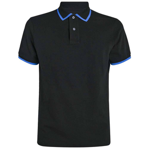 เสื้อโปโลแขนสั้นผู้ชาย สีพื้น ผ้าถัก ทรงปกติ สวมใส่สบาย สีดำ แต่งขอบสีน้ำเงิน ผ้าฝ้ายปิเก้ ระบายอากาศได้ดี - Product Image 1