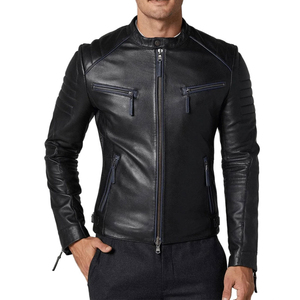 <b>Men</b> Real <b>Leather</b> Motorcycle <b>Jacket</b> Slim Fit Biker Zip Up <b>Jacket</b> with Pockets Custom Logo Winter Outerwear OEM - Product Image 1