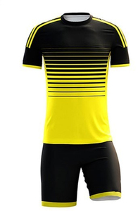Ensemble de maillots de football pour hommes, noir et jaune rayé, sublimé, 100% polyester, manches courtes, col rond, évacuation de l'humidité, coupe athlétique - Product Image 4