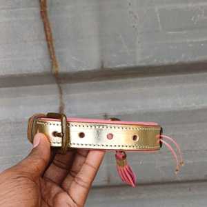 Nouvel Arrivage Collier pour Chien en Cuir Rembourré Rose Luxe Durable avec Maille Douce, Rivets, Perles et Breloque Pompon Doré Faits Main - Product Image 4