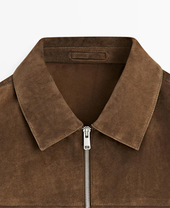 Chaqueta de Cuero Suede Marrón Sólido para Hombre, Calidad Premium 2026, Cuello Camisero, Cierre de Cremallera, Estilo Casual, Patrón Impreso, MOQ Bajo - Product Image 5