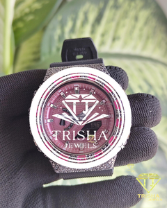 Reloj personalizado con diamantes rosas incrustados, reloj de lujo con bisel de cristal, reloj de pulsera de joyería de moda para mujer - Product Image 2