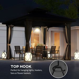 10 'X 10' Gazebo Hardtop marrone scuro con telaio in alluminio e tetto in metallo include tende a gancio - Product Image 5