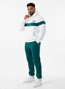 ONETEN APPARELS <b>Men's</b> <b>White</b> Green Color Block Hoodie <b>Jogger</b> Set Casual Tracksuit Full Sleeve Drawstring Pants Sweatshirt Ath - Product Image 2