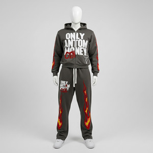 Ensemble de survêtement décontracté pour homme, taille plus, hiver, marron imprimé, 100% coton, respirant, séchage rapide, léger, sweat à capuche zippé et pantalon - Product Image 2