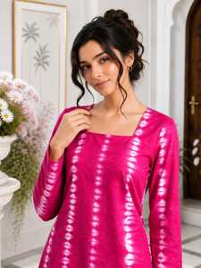 Kurti Largo de Algodón Rosa para Mujer, con Cuello Cuadrado, Estilo Casual Étnico, Kurti Elegante para Damas, Moda de Boutique al por Mayor - Product Image 2