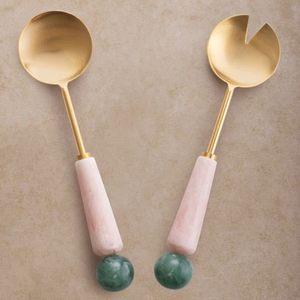 Juego de Cubiertos de Acero Inoxidable Dorado de 2 Piezas con Mango de Resina y Acabado Espejo: Cuchara, Tenedor y Cuchillo para Servir Ensaladas en Fiestas y Cenas - Product Image 2