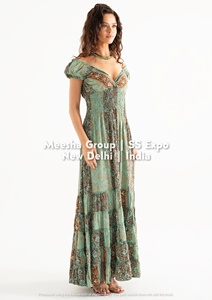Vestido largo de verano para mujer, con hombros descubiertos, estampado floral, estilo bohemio, espalda fruncida, fluido, para playa, varios colores - Product Image 3