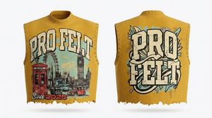 Chaleco Gráfico Personalizado de Manga Corta Pro Felt para Hombre, Estilo Urbano, Diseño de Logotipo Personalizado, Bajo Desgastado, Camiseta con Tachuelas, Bambú/Algodón - Product Image 6