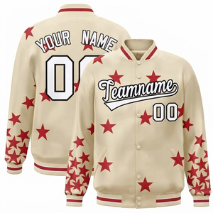 Premium Quality Cream Personalized Windproof Varsity <b>Jacket</b> Team Wholesale Polyester/Cotton Wool/Polyester Shell Stand Collar - Product Image 1