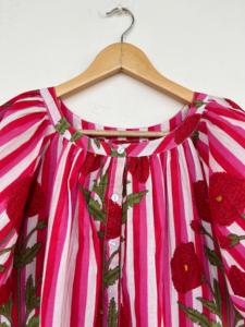 <b>Women</b> Red Floral Striped Cotton Pajama Set <b>Short</b> Sleeve Button Down Ruffle Top and <b>Shorts</b> 2 Piece Summer Sleepwear <b>Lounge</b> Set - Product Image 3